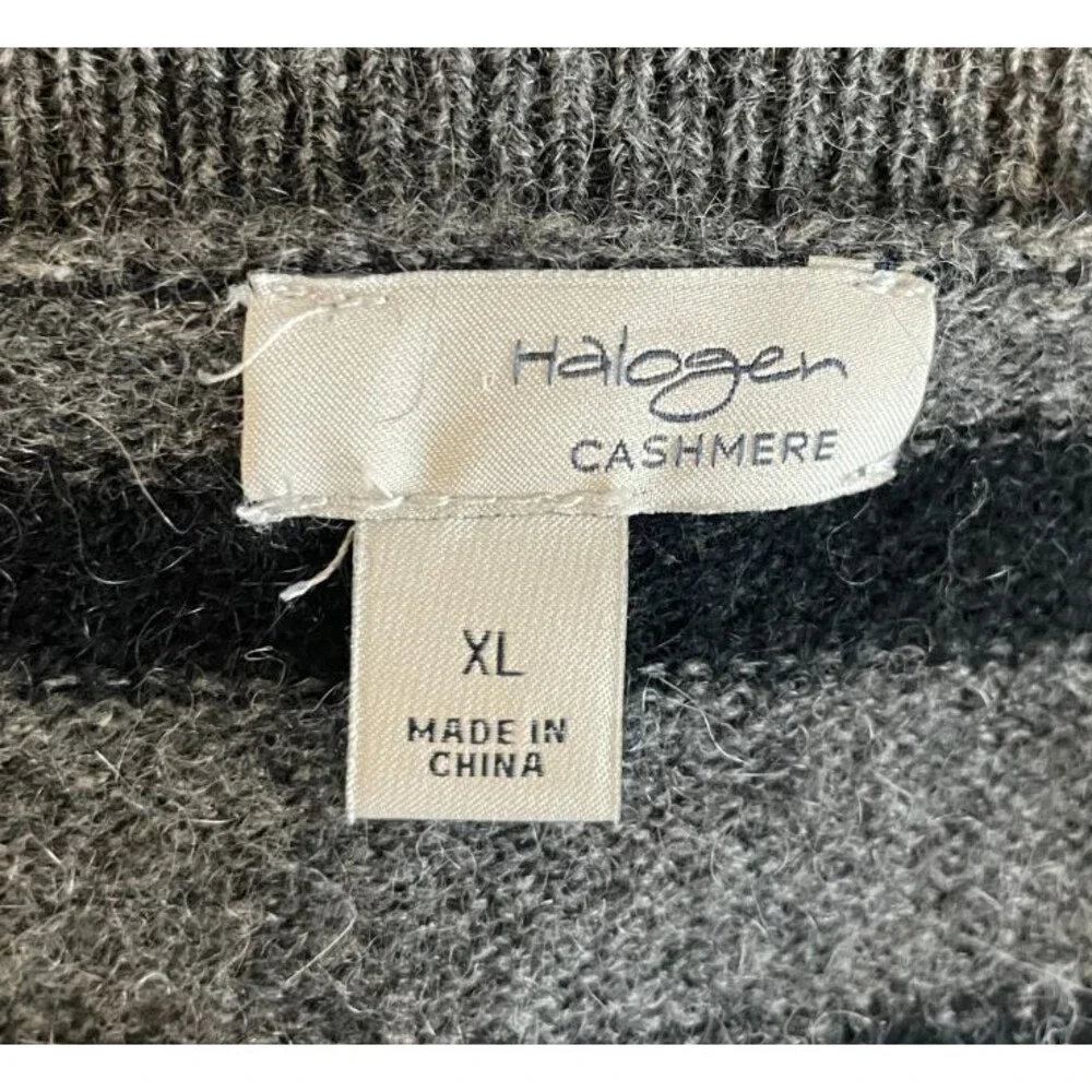 HALOGEN Womens Cashmere SWEATER Long Sleeve BLACK Gray V-Neck Size XL